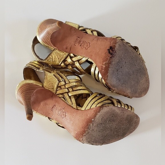 Tory Burch Nadia Women's Gold Braided Leather Heel Size 6.5 M - Picture 8 of 12